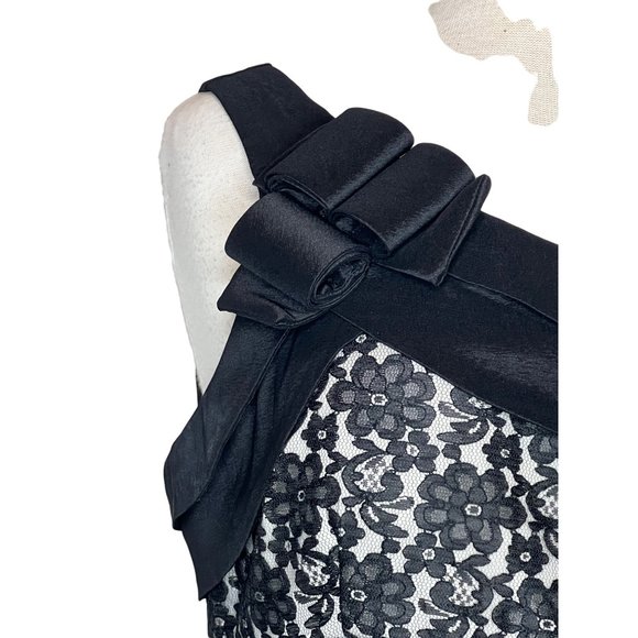 Scarlet Nite One shoulder woman’s size 14 black and cream mini party dress layer - Picture 6 of 14